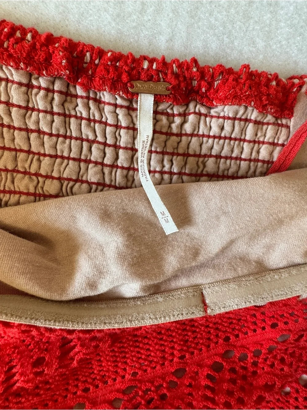 Free People Red Strapless Crochet Tie Detail Mini Dress